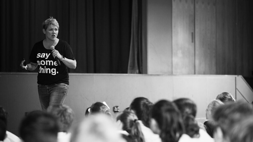 Rachel Downie presenting